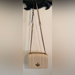 Tory Burch Kira chain shoulder bag in a light cream or “brie" color